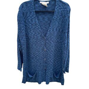 Max Studio Knitwear Womens Blue Button-Up Marled Knit V Neck Cardigan Sweater XL